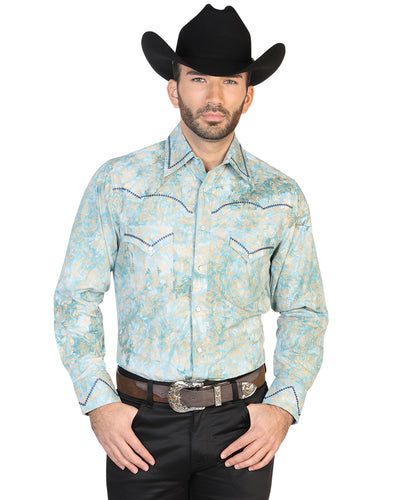 Camisa Vaquera Estampada/Bordada El General 2019-139 100% Cotton Verde Obscuro 42600