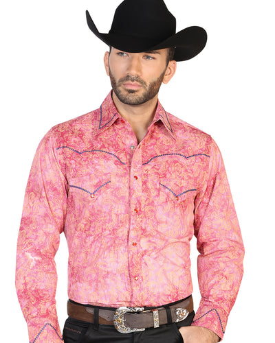 Camisa Vaquera Estampada/Bordada El General 2019-141 100% Algodón Roja 42602