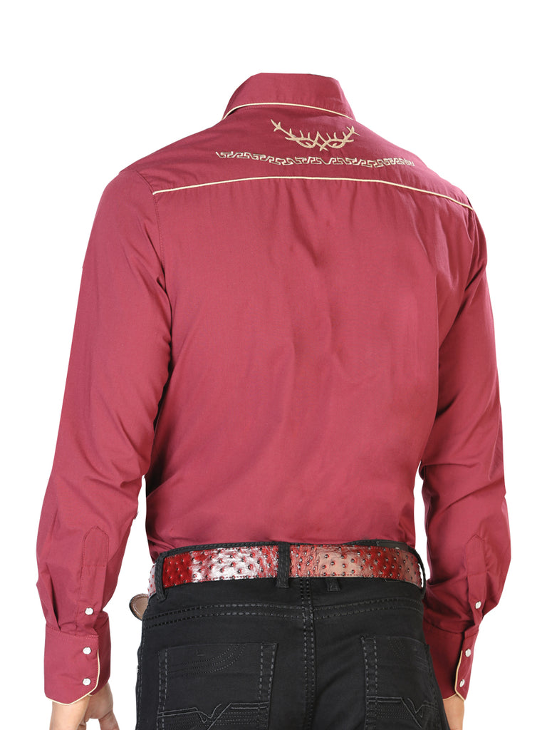 Camisa Vaquera de Hombre El Señor de los Cielos Manga Larga Bordada Casual en 65% Poliéster 35% Algodón Color Dorado 42951