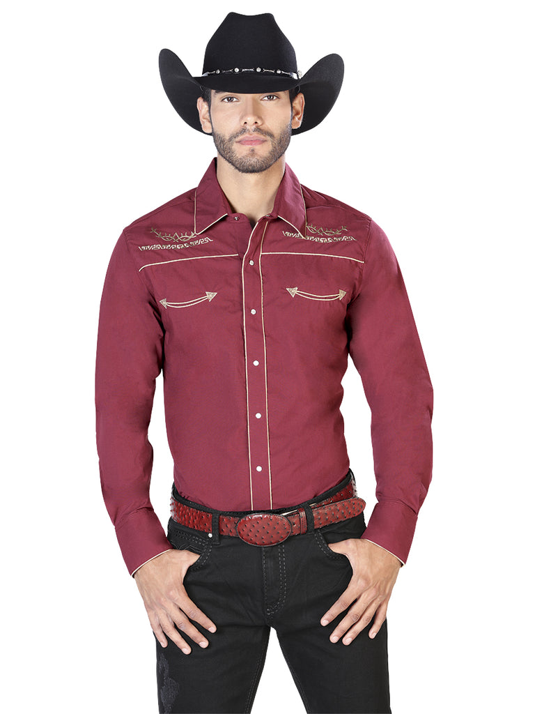 Camisa Vaquera de Hombre El Señor de los Cielos Manga Larga Bordada Casual en 65% Poliéster 35% Algodón Color Dorado 42951