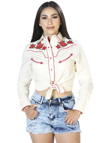 Dama Beige Manga Larga Vaquero Camisa 42962