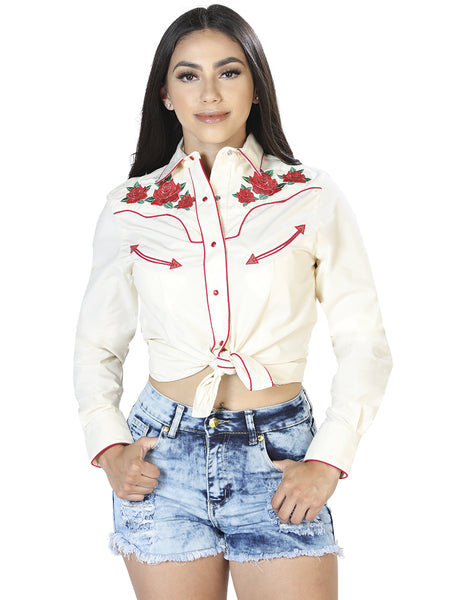 Dama Beige Manga Larga Vaquero Camisa 42962