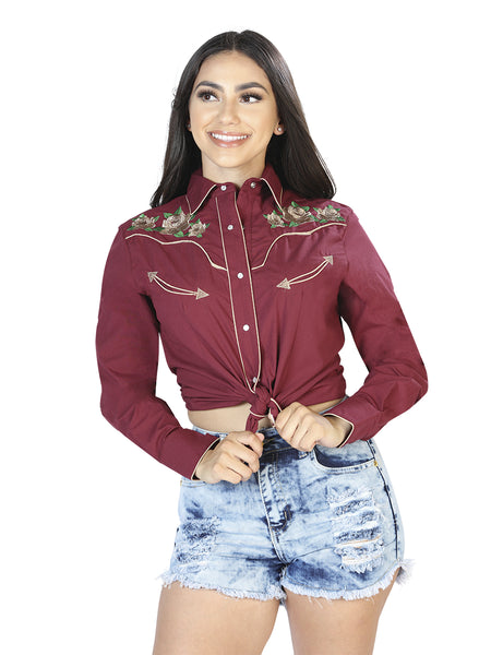 Dama Vino Manga Larga Vaquero Camisa 42965