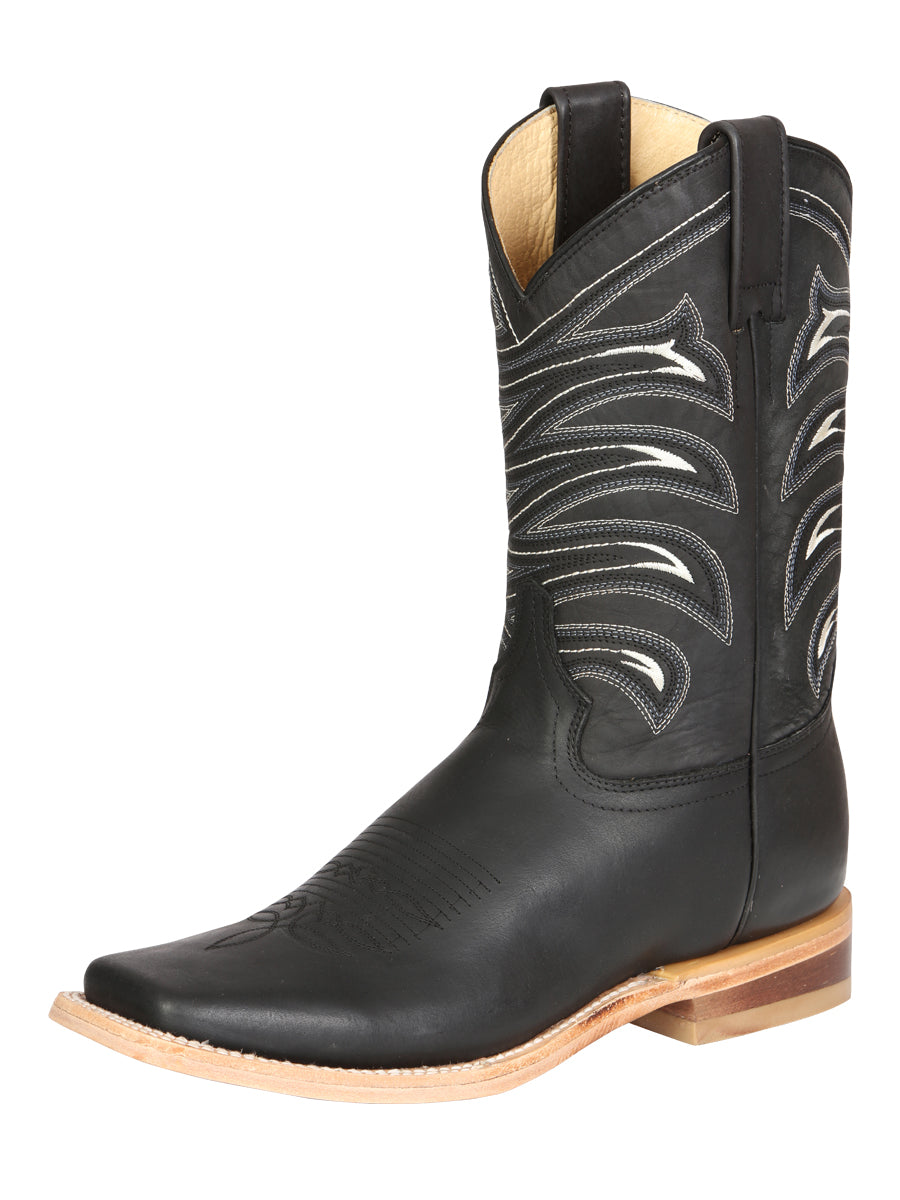 Bota Vaquera Rodeo Hombre El General Piel Crazy Bovino Negro - Modelo 42994
