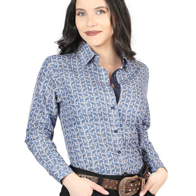 Camisa Vaquera de Mujer El Señor de los Cielos Manga Larga Casual en 100% Poliéster Color Azul 43014