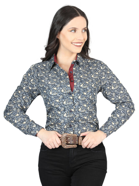 Azul Estampado Manga Larga Camisa 43051