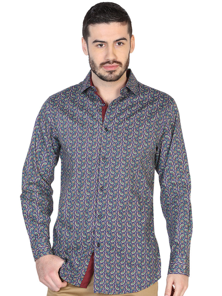 Camisa Vaquera de Hombre El Señor de los Cielos Manga Larga Casual en 100% Algodón Color Azul Marino 43069