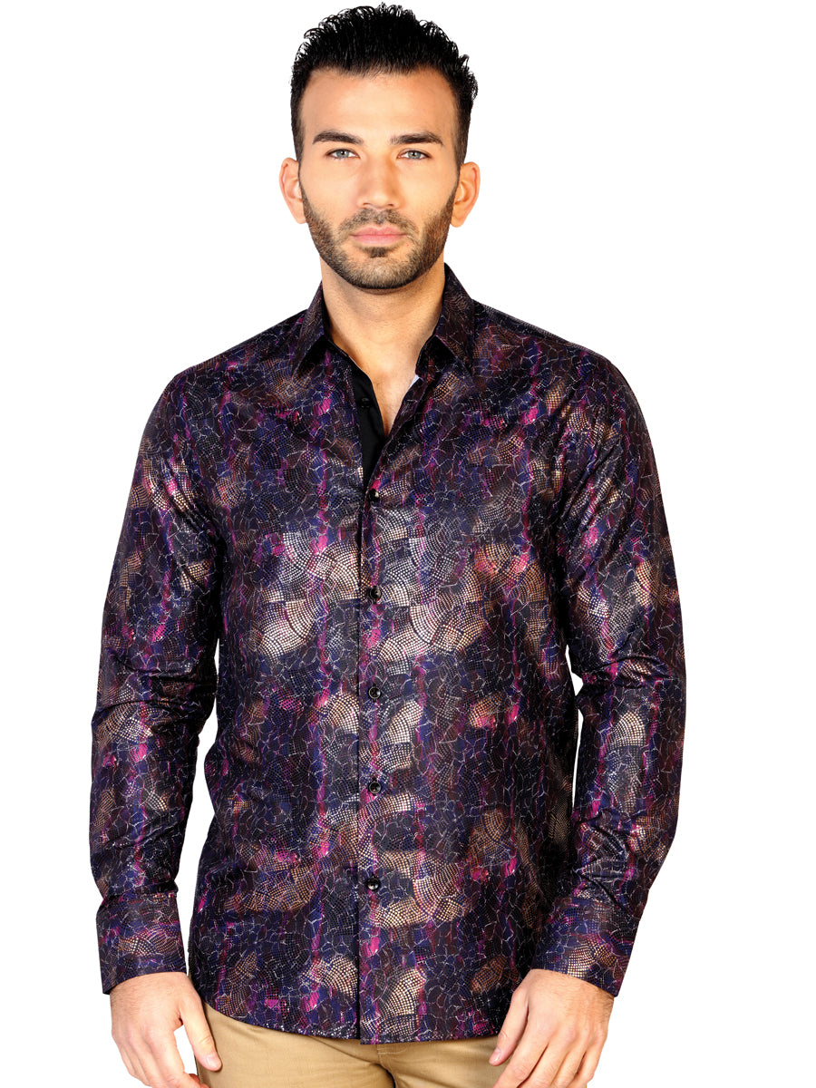 Camisa Vaquera de Hombre El General DE-47 Casual en 100% MODAL Color Negro/Vino 43121