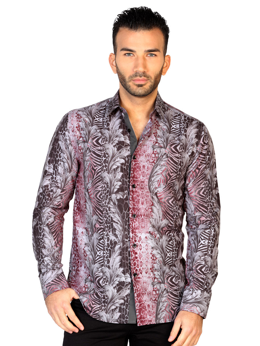 Camisa Vaquera de Hombre El General P-07 Casual en 100% MODAL Color Negro/Vino 43143