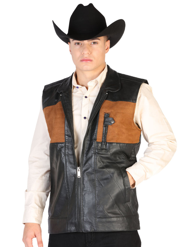 Chaleco de Hombre El General NO.4 en Piel Color Negro/Tan 43311