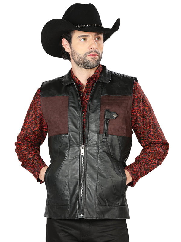 Chaleco de Hombre El General NO.4 en Piel Color Negro/Café 43319