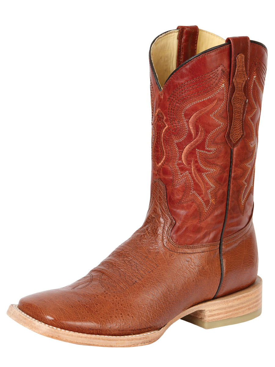 Bota Vaquera Hombre 100 Años Piel Exótica Panza de Avestruz Brandy - Modelo 43517