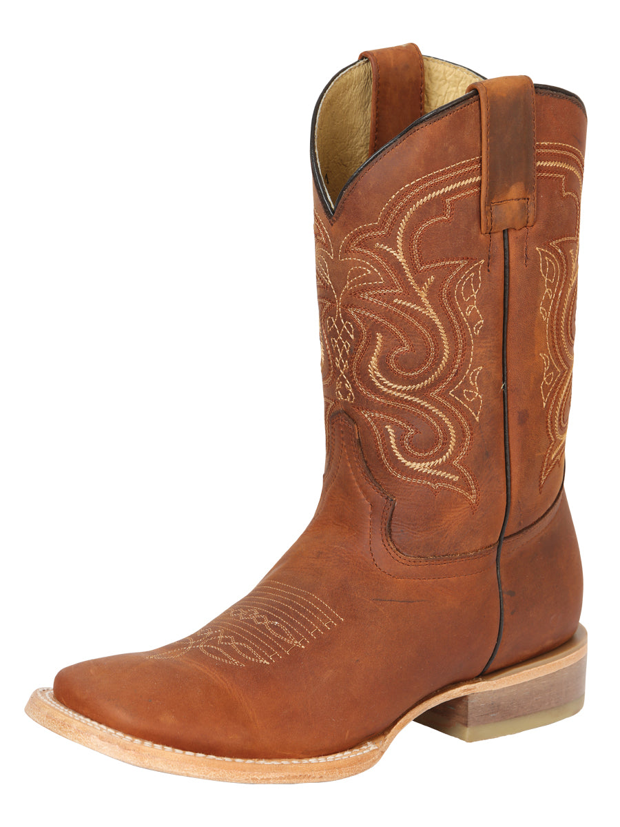 Bota Vaquera Rodeo Hombre 100 Años Piel Crazy Kansas Bovino Cognac - Modelo 43537