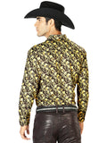 Camisa Vaquera de Hombre El Señor de los Cielos Manga Larga Casual en 97% Poliéster 3% Spandex Color Negro/Beige 43542