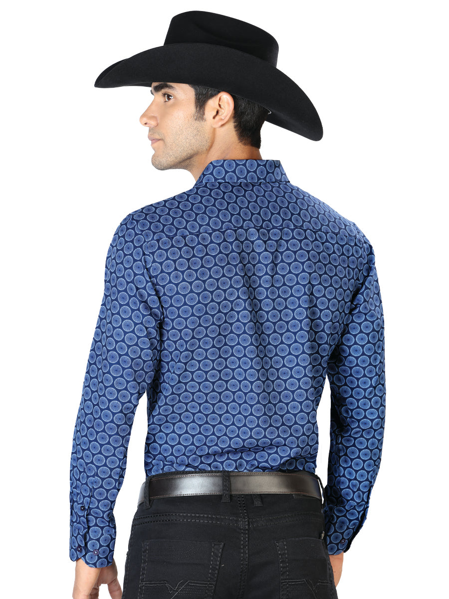 Camisa Vaquera de Hombre El Señor de los Cielos Manga Larga Casual en 97% Poliéster 3% Spandex Color Azul Marino 43550