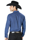 Camisa Vaquera de Hombre El Señor de los Cielos Manga Larga Casual en 97% Poliéster 3% Spandex Color Azul Marino 43550