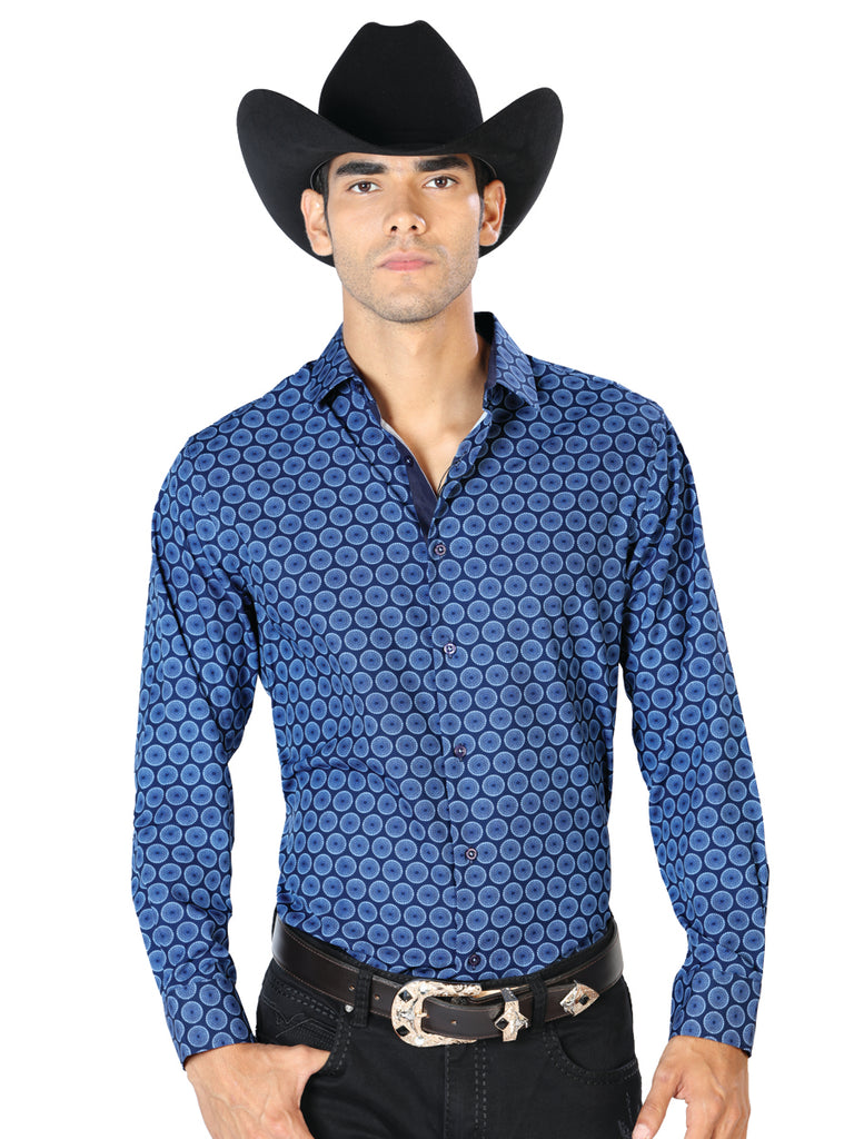 Camisa Vaquera de Hombre El Señor de los Cielos Manga Larga Casual en 97% Poliéster 3% Spandex Color Azul Marino 43550