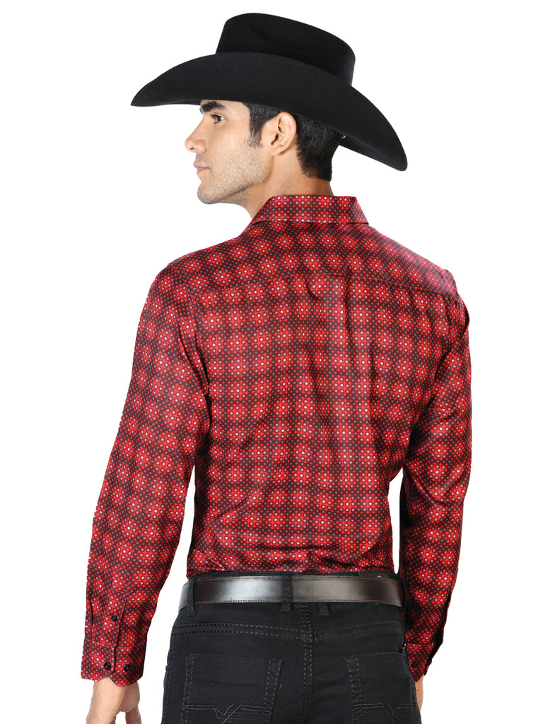 Camisa Vaquera de Hombre El Señor de los Cielos Manga Larga Casual en 97% Poliéster 3% Spandex Color Rojo 43552