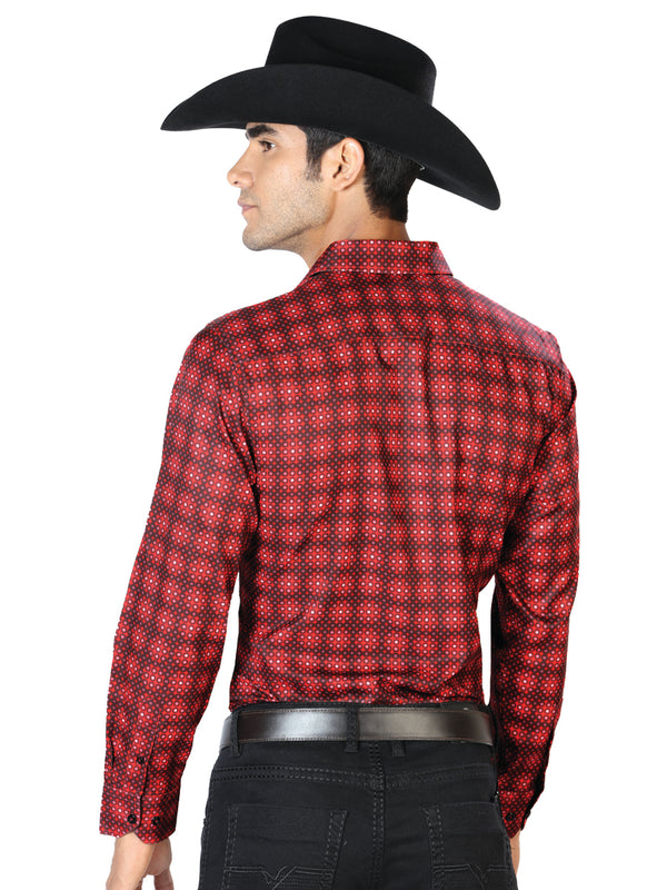 Camisa Vaquera de Hombre El Señor de los Cielos Manga Larga Casual en 97% Poliéster 3% Spandex Color Rojo 43552