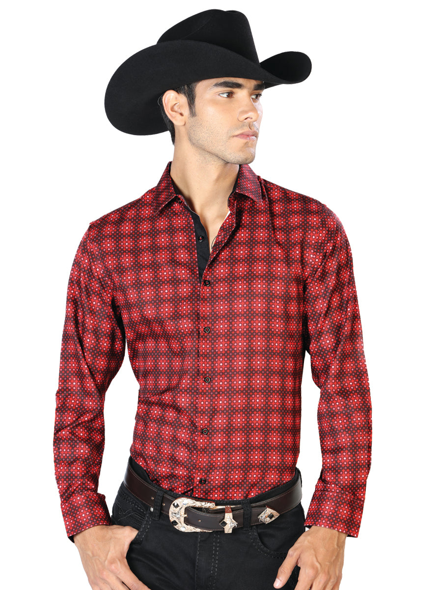 Camisa Vaquera de Hombre El Señor de los Cielos Manga Larga Casual en 97% Poliéster 3% Spandex Color Rojo 43552