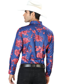 Azul y Rojo Casual Manga Larga Camisa 43563