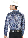 Camisa Vaquera de Hombre El Señor de los Cielos Manga Larga Casual en 97% Poliéster 3% Spandex Color Azul Marino 43565