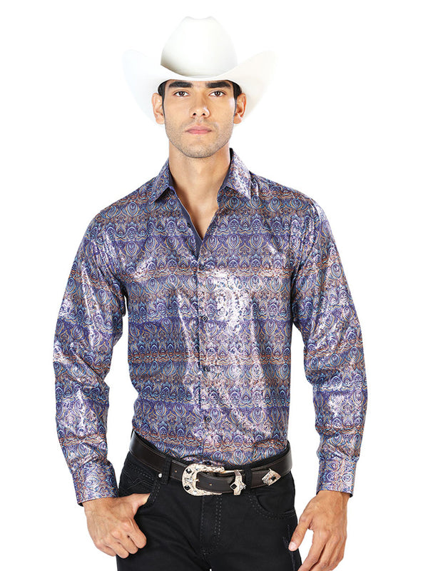 Camisa Vaquera de Hombre El Señor de los Cielos Manga Larga Casual en 97% Poliéster 3% Spandex Color Azul Marino 43567