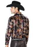 Camisa Vaquera de Hombre El Señor de los Cielos WH-104 Manga Larga Casual en 97% Poliéster 3% Spandex Color Negro/Dorado 43568