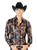 Camisa Vaquera de Hombre El Señor de los Cielos WH-104 Manga Larga Casual en 97% Poliéster 3% Spandex Color Negro/Dorado 43568
