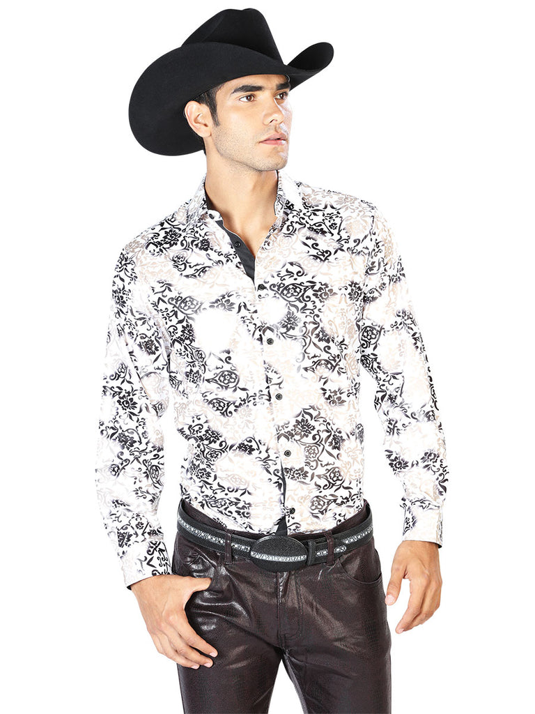 Camisa Vaquera de Hombre El Señor de los Cielos WH-231 Manga Larga Casual en 97% Poliéster 3% Spandex Color Dorado 43571