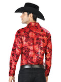 Camisa Vaquera de Hombre El Señor de los Cielos Manga Larga Casual en 97% Poliéster 3% Spandex Color Rojo/Dorado 43572