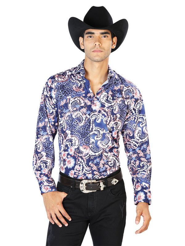 Camisa Vaquera de Hombre El Señor de los Cielos Manga Larga Casual en 97% Poliéster 3% Spandex Color Azul Marino 43577