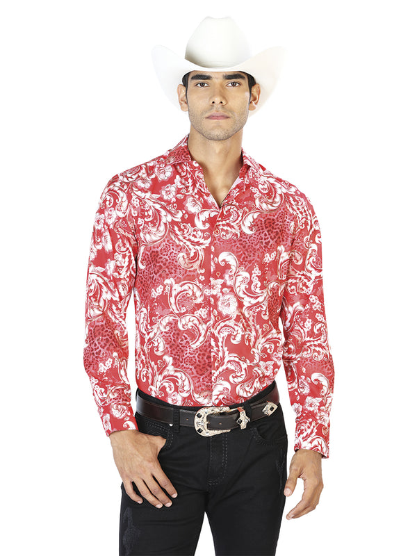 Camisa Vaquera de Hombre El Señor de los Cielos Manga Larga Casual en 97% Poliéster 3% Spandex Color Rojo 43583