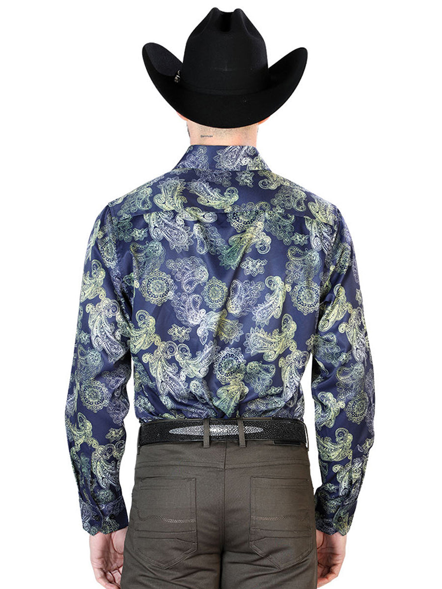 Camisa Vaquera de Hombre El Señor de los Cielos Manga Larga Casual en 97% Poliéster 3% Lycra Color Azul 43666