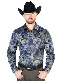 Azul Casual Manga Larga Camisa 43666