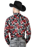 Camisa Vaquera de Hombre El Señor de los Cielos Manga Larga Casual en 97% Poliéster 3% Lycra Color Negro/Rojo 43667