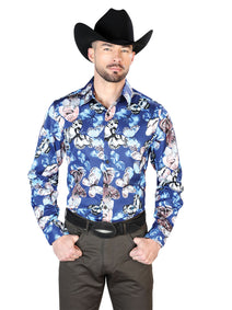 Azul Butterfly Casual Manga Larga Camisa 43674