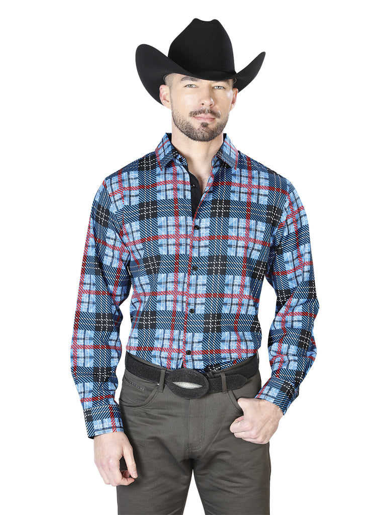 Camisa Vaquera de Hombre El Señor de los Cielos Manga Larga Casual en 95% Poliéster 5% Spandex Color Azul 43690