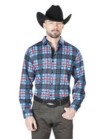 Azul y Checkers Casual Manga Larga Camisa 43690