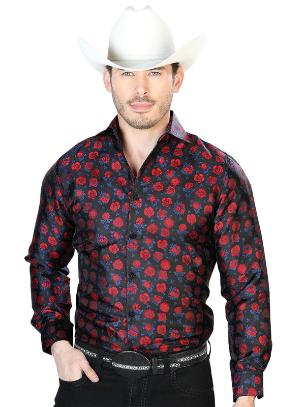 Camisa Casual L/ Manga El Señor De Los Cielos 2108031 100% Microfibra Rojo/Negro 43703