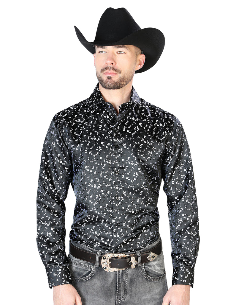 Camisa Vaquera de Hombre El Señor de los Cielos Manga Larga Casual en 100% Microfibra Color Negro 43704
