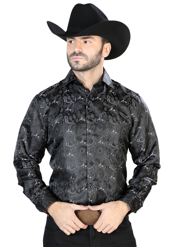 Camisa Casual L/ Manga El Señor De Los Cielos 2108034 100% Microfibra Negra 43706