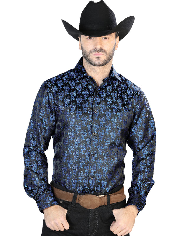 Camisa Casual L/ Manga El Señor De Los Cielos 2108035 100% Microfibra Negro/Azul 43707