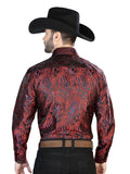 Camisa Vaquera de Hombre El Señor de los Cielos Manga Larga Casual en 100% Microfibra Color Rojo/Negro 43708
