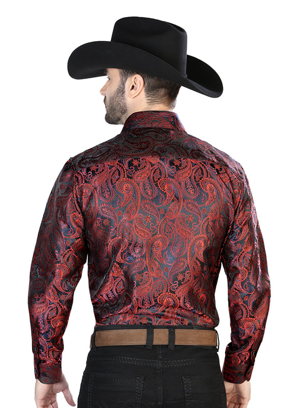 Camisa Casual L/ Manga El Señor De Los Cielos 2108036 100% Microfibra Rojo/Negro 43708