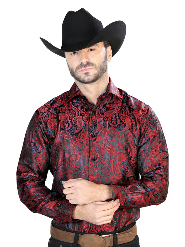 Camisa Casual L/ Manga El Señor De Los Cielos 2108036 100% Microfibra Rojo/Negro 43708