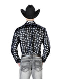 Camisa Vaquera de Hombre El Señor de los Cielos Manga Larga Casual en 100% Microfibra (Poliéster) Color Negro/Blanco 43710