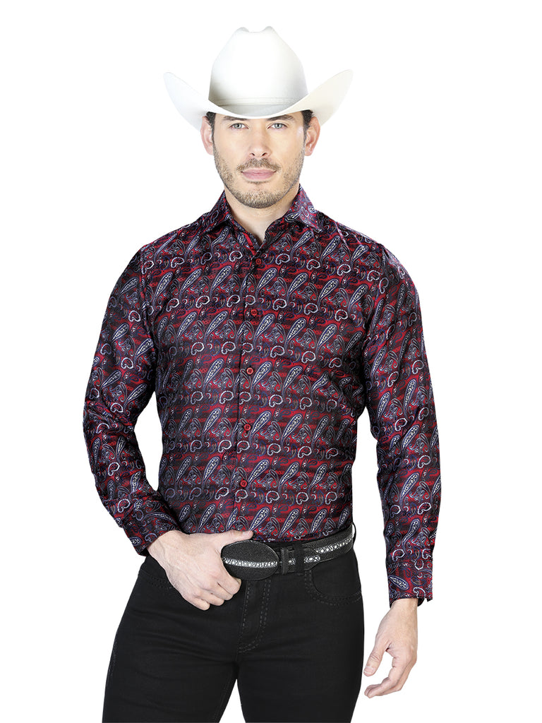 Camisa Vaquera de Hombre El Señor de los Cielos Manga Larga Casual en 100% Microfibra (Poliéster) Color Rojo/Azul 43711
