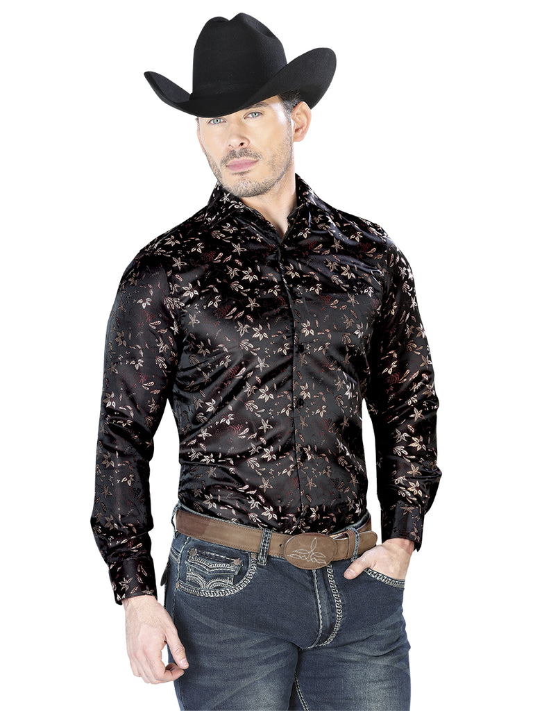 Camisa Vaquera de Hombre El Señor de los Cielos Manga Larga Casual en 100% Microfibra (Poliéster) Color Café 43714