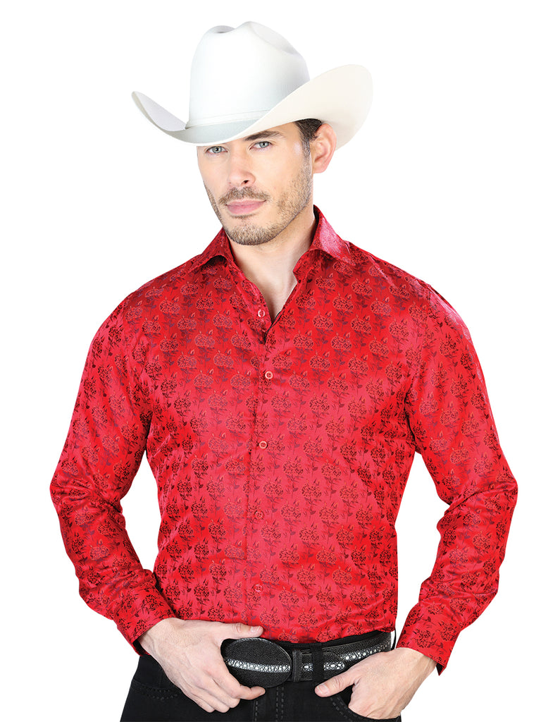 Camisa Vaquera de Hombre El Señor de los Cielos Manga Larga Casual en 100% Microfibra (Poliéster) Color Rojo 43739